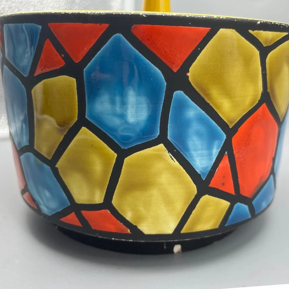 Vintage Ceramic Trinket Dish Box with Lid Geometric Design Mid‎ Century